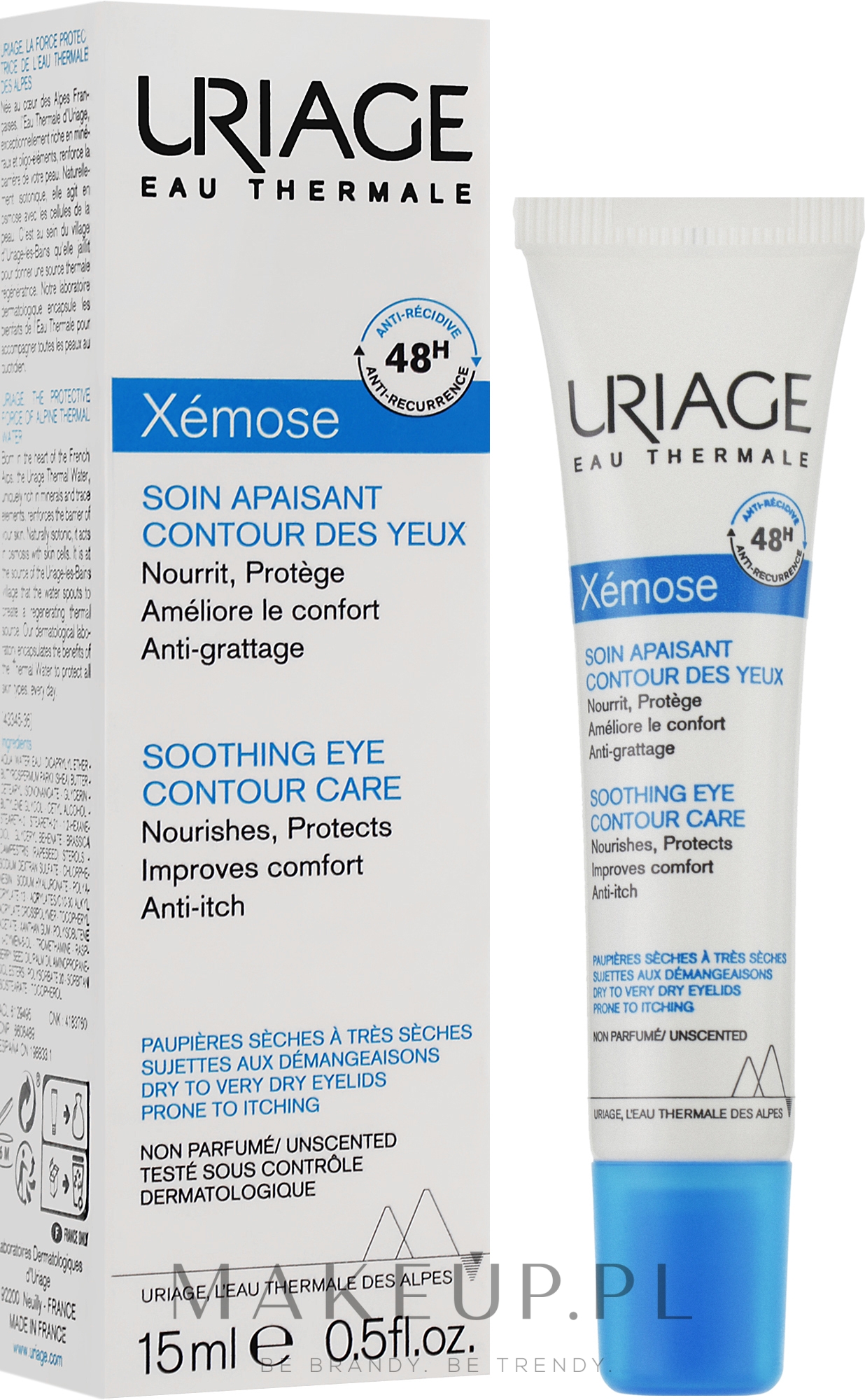 Kojący krem odżywczy pod oczy - Uriage Xemose Eye Contour  — Zdjęcie 15 ml