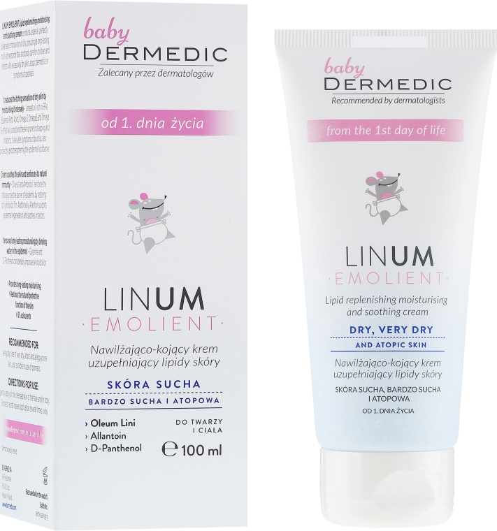 Nawilżająco-kojący krem uzupełniający lipidy skóry dla dzieci - Dermedic Emolient Linum Baby