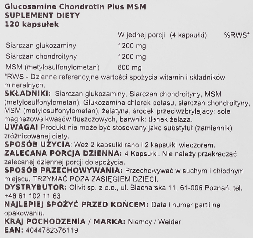Witaminy - Weider Glucosamin-Chondroitin Plus MSM — Zdjęcie N2
