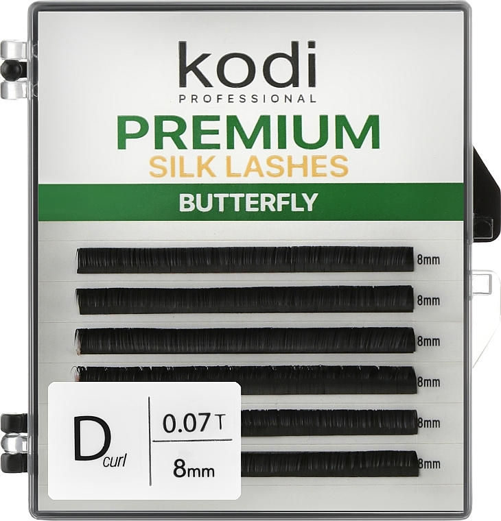 Sztuczne rzęsy Butterfly Green D 0.07 (6 rzędów: 8 mm) - Kodi Professional — Zdjęcie N1