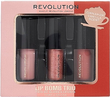 Zestaw do odżywienia włosów - Makeup Revolution Lip Bomb Trio (lip/gloss/2x1.8ml + lipstick/1.8ml) — Zdjęcie N1