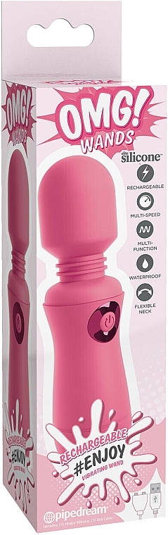 PRZECENA! Wibrator, różowy - PipeDream OMG! Wands #Enjoy Rechargeable Vibrating Wand Pink * — Zdjęcie N1