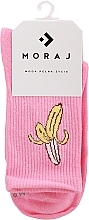 Kup Długie skarpetki damskie z szerokimi mankietami i zabawnym wzorem, 1 para, różowe z bananem - Moraj