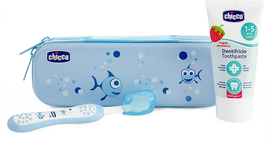 Podróżny zestaw niebieski dla dzieci - Chicco (Toothbrush + Toothpaste 50 ml) — Zdjęcie N1