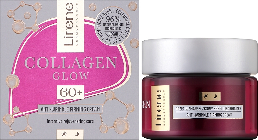 Przeciwzmarszczkowy ujędrniający krem do twarzy 60+ - Lirene Collagen Glow Anti-Wrinkle Smoothing Cream — Zdjęcie N2