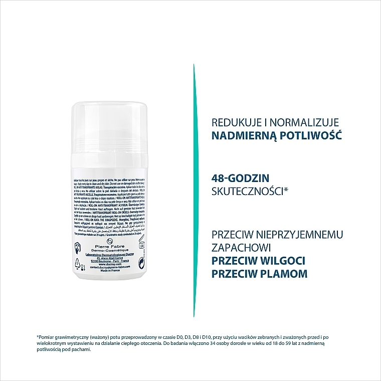 Antyperspirant w kulce do skóry pod pachami nadmierna potliwość - Ducray Hidrosis Control Roll-On Anti-Transpirant — Zdjęcie N4