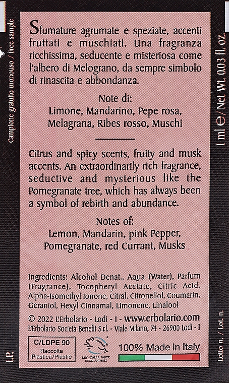 L'Erbolario Pomegranate - Perfumy (próbka) — Zdjęcie N2