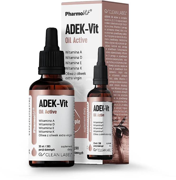 Witaminy ADEK w kroplach - Pharmovit Clean Label ADEK-Vit Oil Active — Zdjęcie N1