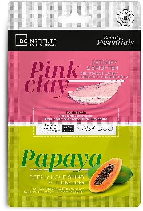 Podwójna maska z glinką różaną i papają - IDC Institute Face Mask Duo Pink Clay & Papaya — Zdjęcie N1