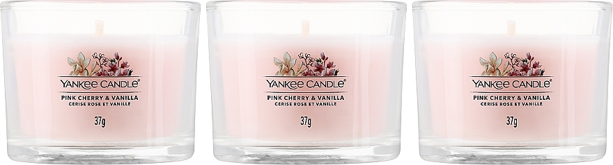Zestaw świec zapachowych - Yankee Candle Pink Cherry & Vanilla (candle/3x37g) — Zdjęcie N2