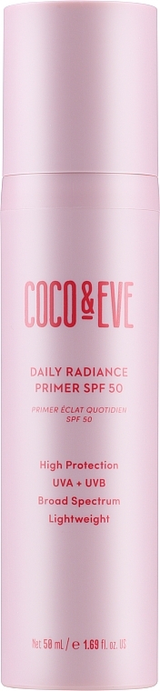 Rozświetlająca baza pod makijaż z filtrem przeciwsłonecznym SPF 50 - Coco & Eve Daily Radiance Primer SPF 50 — Zdjęcie N1