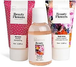 Zestaw - IDC Institute Beauty Flowers Travel Bag (sham/70ml + shawer/gel/100ml + b/lot/70ml+ bag) — Zdjęcie N2