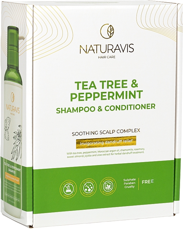 PRZECENA! Zestaw do włosów Drzewo herbaciane i mięta pieprzowa - Naturavis Tea Tree & Peppermint Shampoo & Conditioner Set (shm/500 ml + cond/500 ml) * — Zdjęcie N3