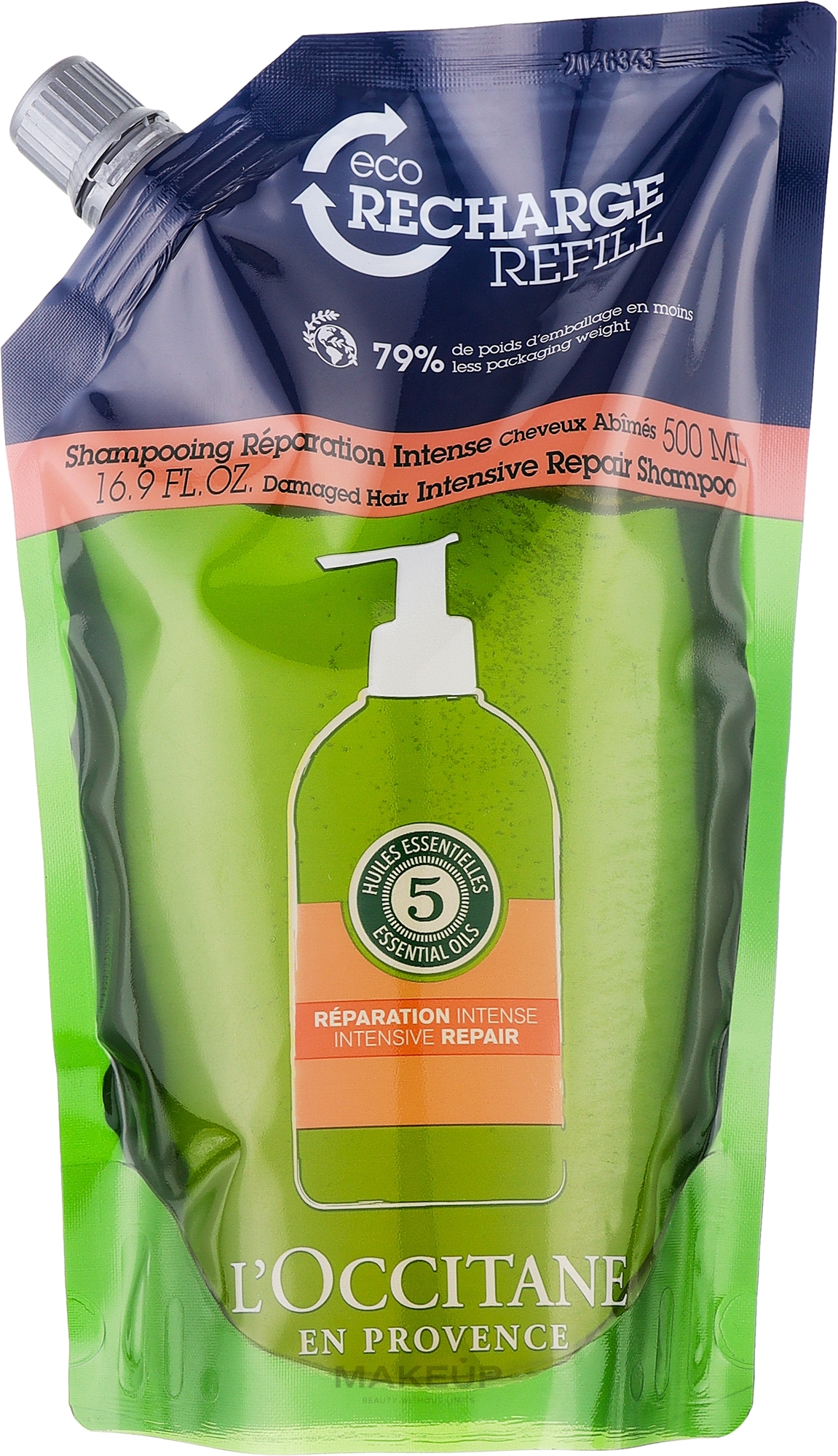 Odbudowujący szampon do włosów suchych i zniszczonych - L'Occitane Aromachologie Intense Repairing Shampoo (uzupełnienie) — Zdjęcie 500 ml
