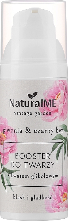 Booster do twarzy z kwasem glikolowym - NaturalME Vintage Garden Peony & Elderberry Shine & Smoothness Booster — Zdjęcie N1