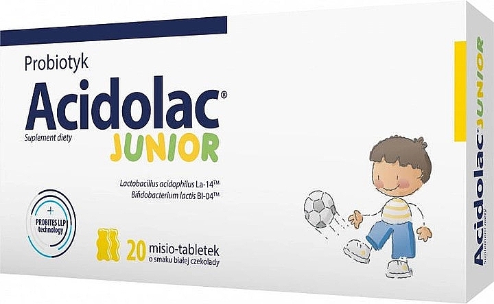 Probiotyk dla dzieci o smaku białej czekolady - Polpharma Acidolac Junior — Zdjęcie N1