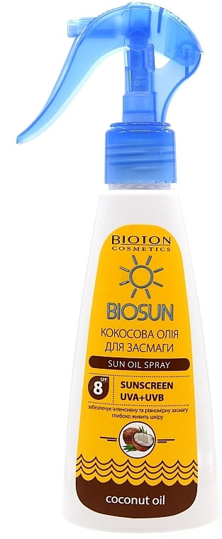 Olejek kokosowy do opalania SPF 8 - Bioton Cosmetics BioSun Sun Oil Spray — Zdjęcie N1