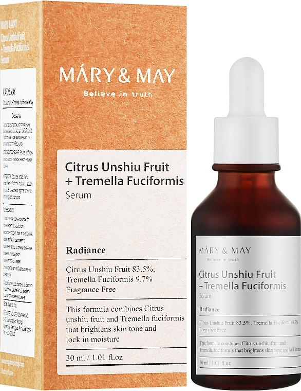 Serum do twarzy z wyciągiem z zielonej mandarynki i grzybem Tremella - Mary & May Citrus Unshiu + Tremella Fuciformis Serum — Zdjęcie N2