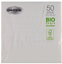 Biodegradowalne serwetki papierowe, dwuwarstwowe, 33 x 33 cm, białe, 50 szt. - Grosik — Zdjęcie N2