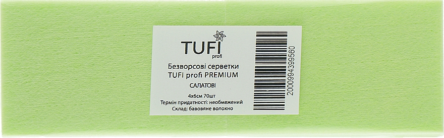 Grube niestrzępiące się serwetki 4 x 6 cm 70 szt. jasnozielone - Tufi Profi Premium — Zdjęcie N1