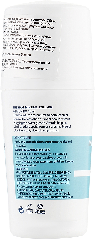 Mineralny dezodorant w kulce - Celenes Thermal Mineral Roll On-Whitening All Skin Types — Zdjęcie N2