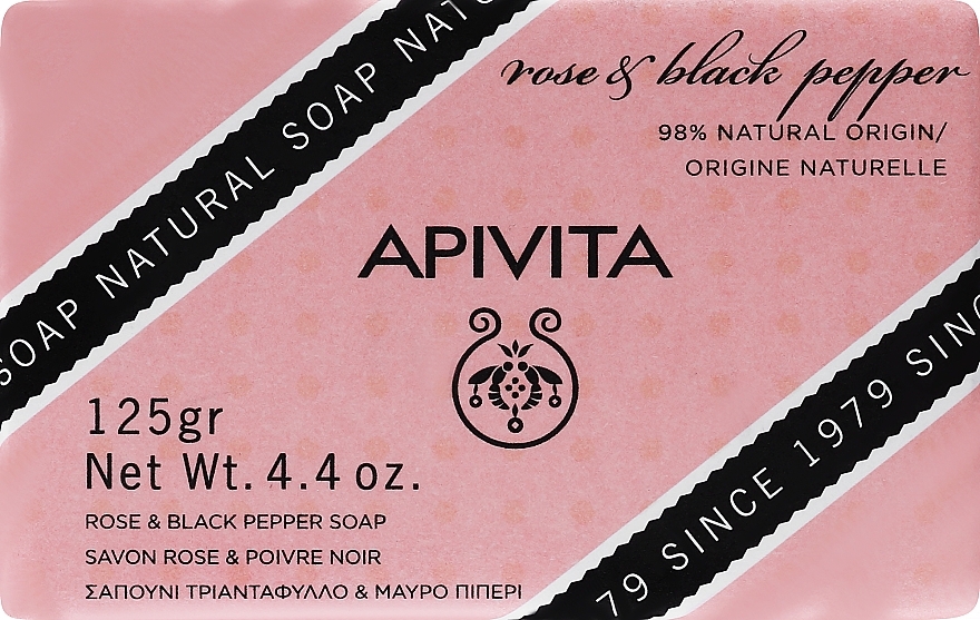 Naturalne mydło w kostce Róża i czarny pieprz - Apivita Soap with Rose and Black Pepper — Zdjęcie N1