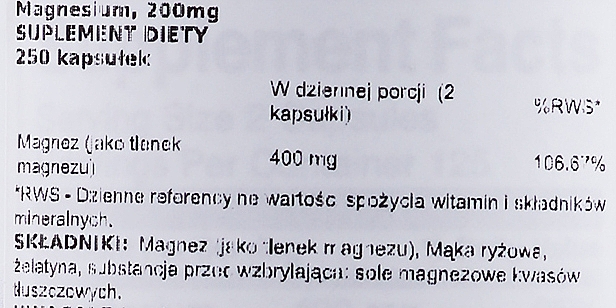 Suplement diety Magnez, 200 mg, 250 szt. - Swanson Magnesium — Zdjęcie N3