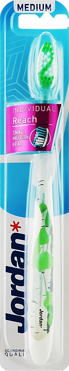 Szczoteczka do zębów, średnia twardość, biało-zielona - Jordan Individual Reach Toothbrush Medium — Zdjęcie N1