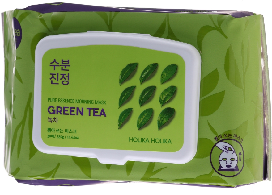 Zestaw porannych masek do twarzy na tkaninie z zieloną herbatą 30 szt. - Holika Holika Pure Essence Morning Mask Green Tea