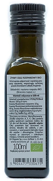 Żywy olej z rzepaku - LOV Organic Living Rapeseed Oil Cold Pressed — Zdjęcie N2