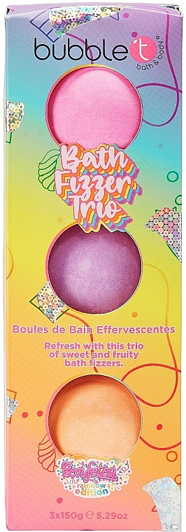 Zestaw kul do kąpieli - Bubble T Rainbow Bath Fizzer Trio (bath/bomb/3x150g) — Zdjęcie N1