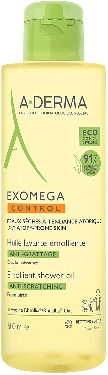 Oczyszczający olejek-emolient do kąpieli do skóry ze skłonnością do świądu - A-Derma Exomega Control Emollient Anti-Scratching Shower Oil