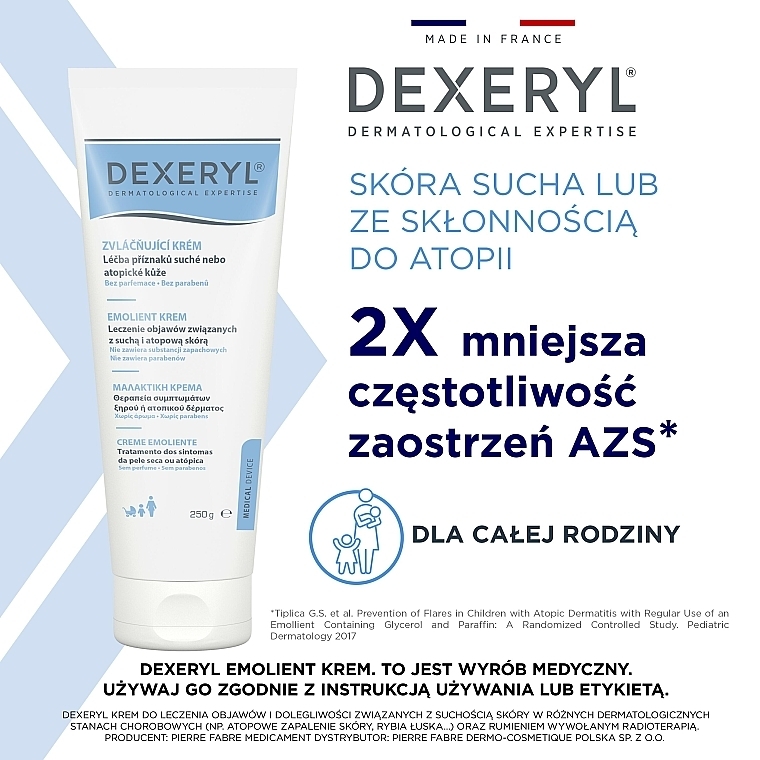 Krem ochronny do skóry przeznaczony do leczenia objawów i dolegliwości związanych z suchością skóry - Pierre Fabre Dermatologie Dexeryl Emollient Cream — Zdjęcie N11