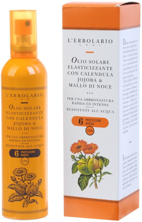 Olejek do opalania (SPF 6) - L'Erbolario Olio Solare Elasticizzante Con Calendula, Jojoba And Mallo di Noce — Zdjęcie N2