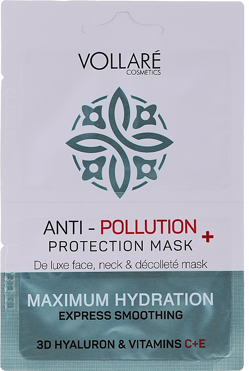 Nawilżająco-wygładzająca maska do twarzy, szyi i dekoltu - Vollare Anti-Pollution Protection Mask — Zdjęcie N3