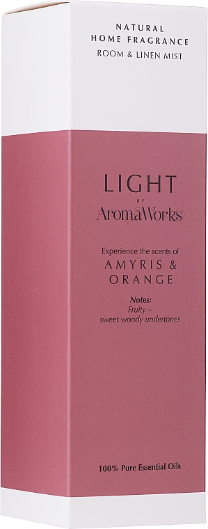 Zapachowa mgiełka do domu Drzewo sandałowe i pomarańcza - AromaWorks Light Range Room Mist
