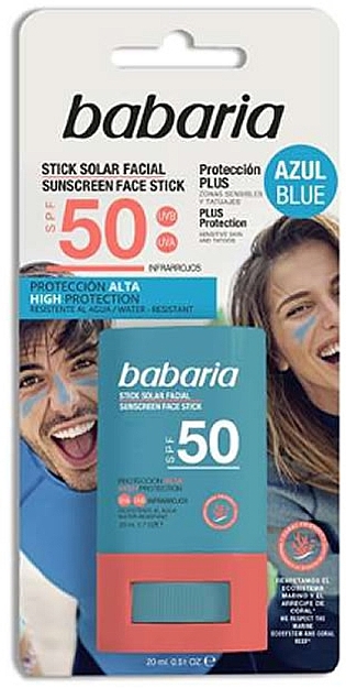 Sztyft do twarzy z filtrem przeciwsłonecznym - Babaria Sunscreen Face Stick SPF 50 Blue — Zdjęcie N1