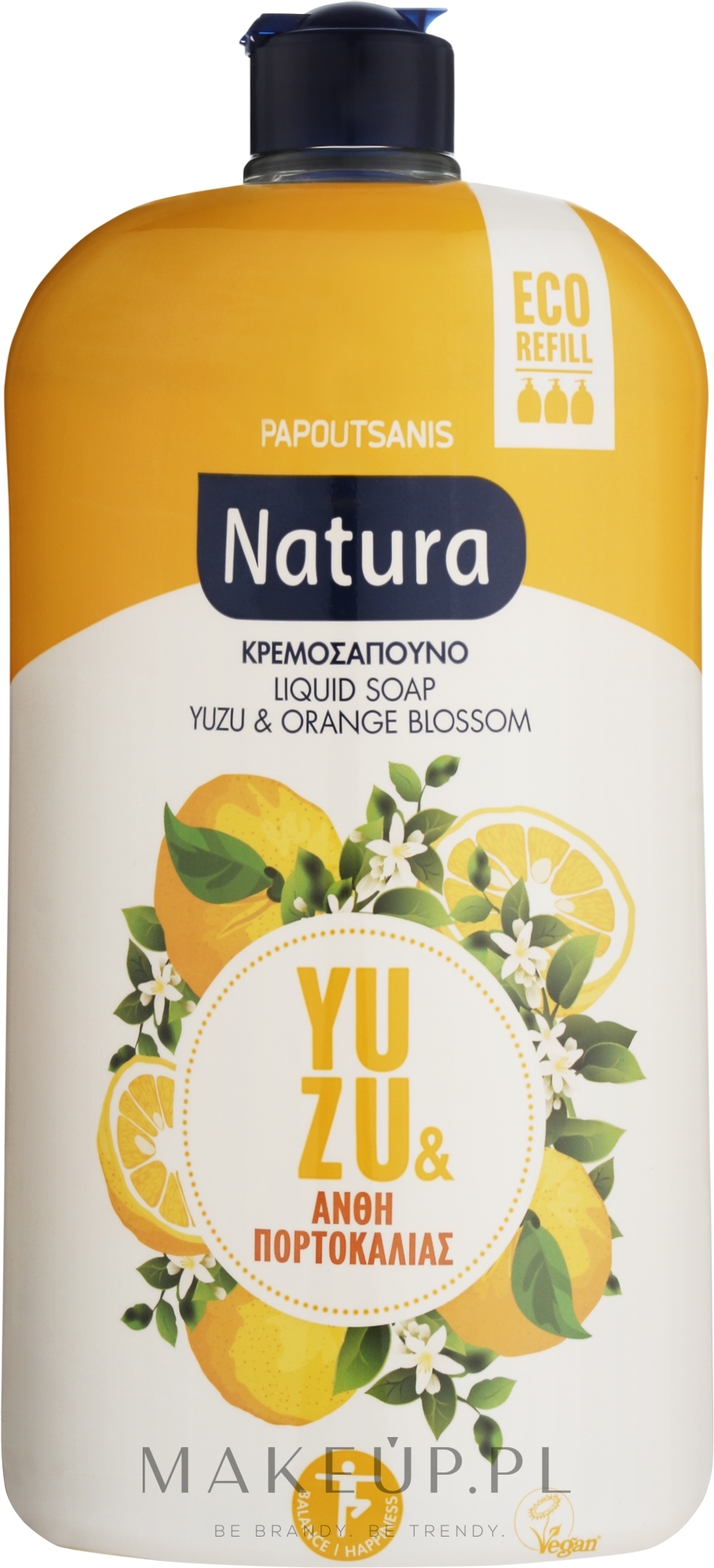 Mydło w płynie Yuzu i kwiat pomarańczy - Papoutsanis Natura Yuzu & Orange Blossom Liquid Soap Bottle Refill (uzupełnienie) — Zdjęcie 900 ml