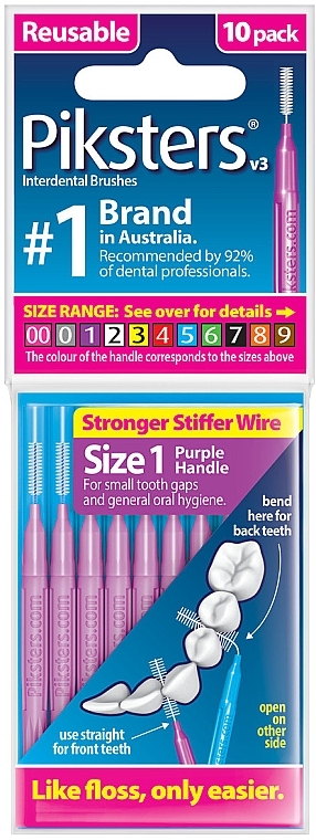 Szczoteczki międzyzębowe 1, fioletowe, 10 sztuk - Piksters Interdental Brushes Purple Size 1 — Zdjęcie N1