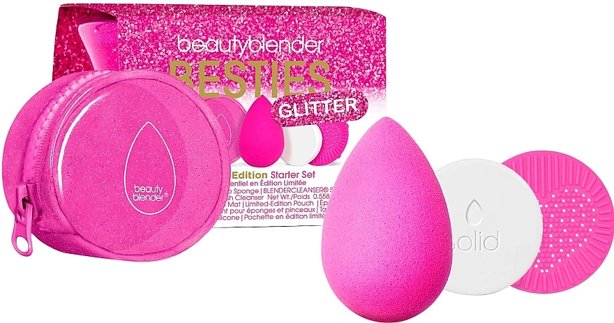 Zestaw - Beautyblender Glittet Starter Set (sponge/1pcs + soap/16g + cleans/mat/1pcs + bag) — Zdjęcie N1