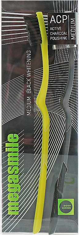 Szczoteczka do zębów Black Whitening, żółta+czarna - Megasmile Medium Whiteninng Toothbrush — Zdjęcie N1