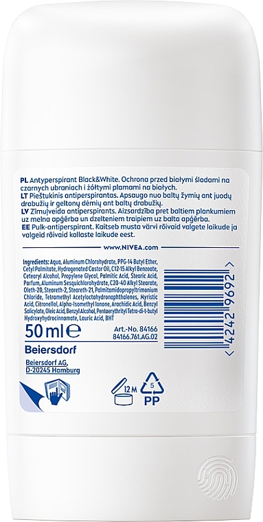 Antyperspirant w sztyfcie - NIVEA Black & White Invisible Silky Smooth — Zdjęcie N2