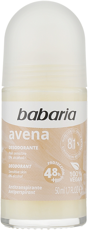 Dezodorant z ekstraktem z owsa - Babaria Avena Roll-On Deodorant For Sensitive Skin — Zdjęcie N1