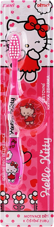 Szczoteczka do zębów dla dzieci z nasadką, różowo-biała Hello Kitty - VitalCare Hello Kitty — Zdjęcie N1
