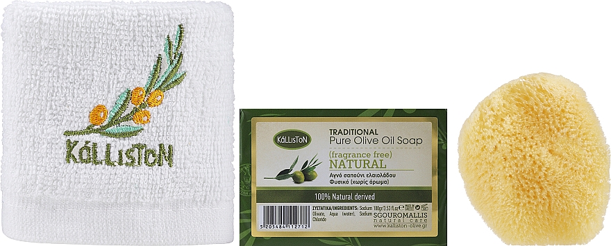 Zestaw - Kalliston Natural (soap/100g + sponge + towel) — Zdjęcie N2