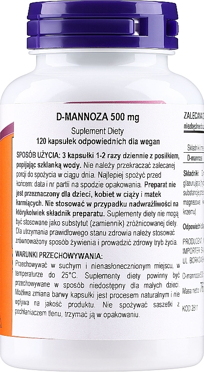 Naturalny suplement, 120 kapsułek - Now Foods D-Mannose — Zdjęcie N2