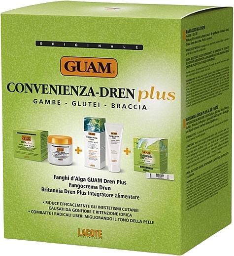 Zestaw - Guam Convenienza Dren Plus Body Slimming Kit (mask/500g + b/cr/200ml + suppl/30pcs) — Zdjęcie N1