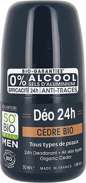 Dezodorant w kulce Cedr - So'Bio Etic Men Cedar 24H Deodorant — Zdjęcie N1
