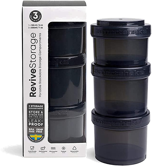 Zestaw pojemników na odżywki dla sportowców - SmartShake Revive Storage Black (container/150ml + container/2x200ml) — Zdjęcie N2