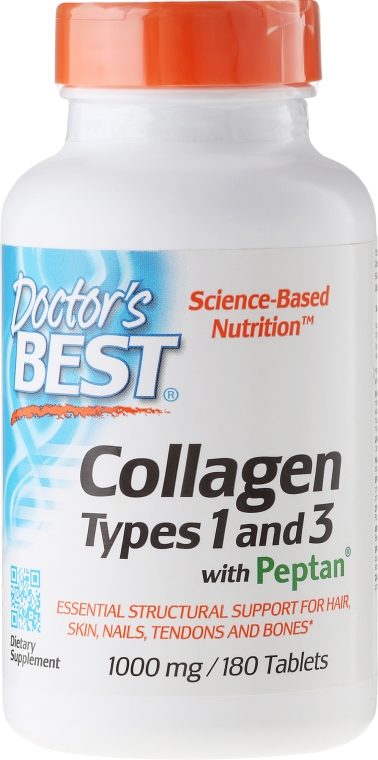 Kolagen typu 1 i 3 z witaminą C na zdrowe stawy - Doctor's Best Collagen Types 1 & 3 with Peptan 1000 mg — Zdjęcie N1